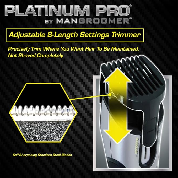 PLATINUM PRO by MANGROOMER - New Body Groomer, Ball Groomer and Body Trimmer with Lithium Max Battery, Bonus Extra Foil and Storage Case!