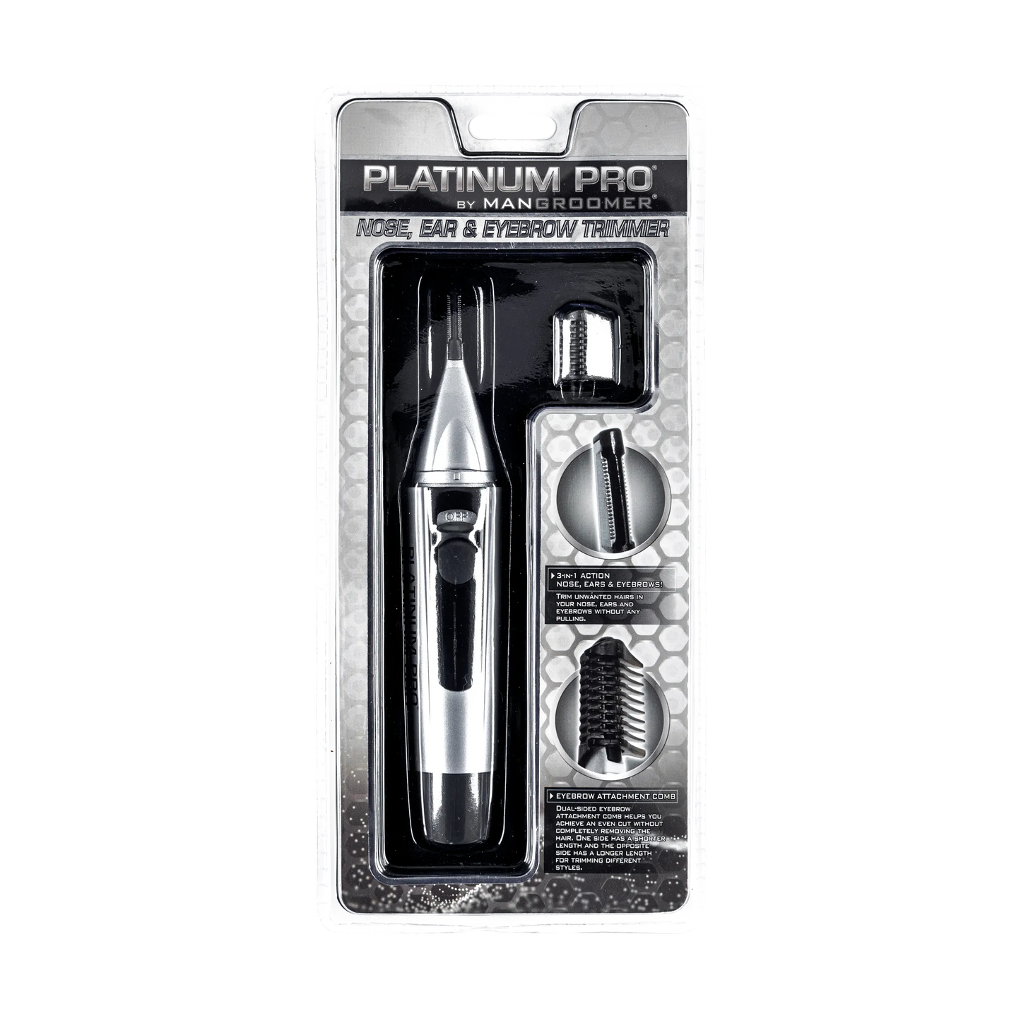 PLATINUM PRO by MANGROOMER - New Advanced Nose Trimmer, Ear Hair Trimmer and Eyebrow Trimmer with Bonus Light and Exclusive Storage Case!