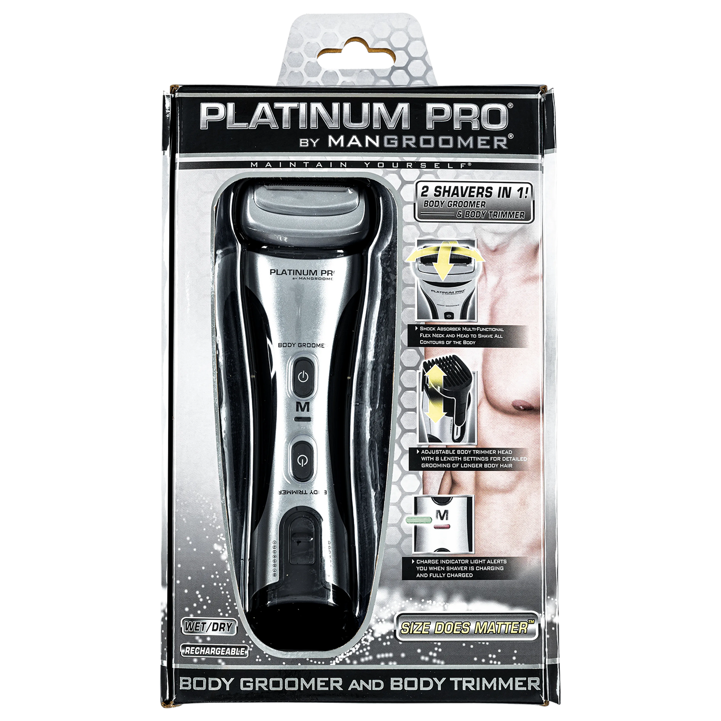 PLATINUM PRO by MANGROOMER - New Body Groomer, Ball Groomer and Body Trimmer with Lithium Max Battery, Bonus Extra Foil and Storage Case!