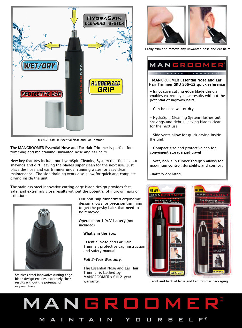 PRO Essential Nose and Ear Hair Trimmer with NEW HydraSpin Cleaning System