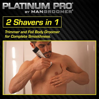 PLATINUM PRO by MANGROOMER - New Body Groomer, Ball Groomer and Body Trimmer with Lithium Max Battery, Bonus Extra Foil and Storage Case!