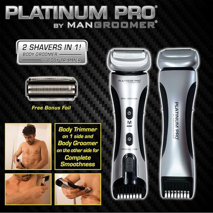 PLATINUM PRO by MANGROOMER - New Body Groomer, Ball Groomer and Body Trimmer with Lithium Max Battery, Bonus Extra Foil and Storage Case!