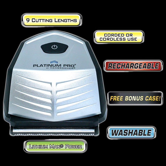 Platinum Pro by MANGROOMER New Self-Haircut Kit and Advanced Hair Clippers with Lithium Max Battery, 9 Length Guards and Included Bonus Storage Case