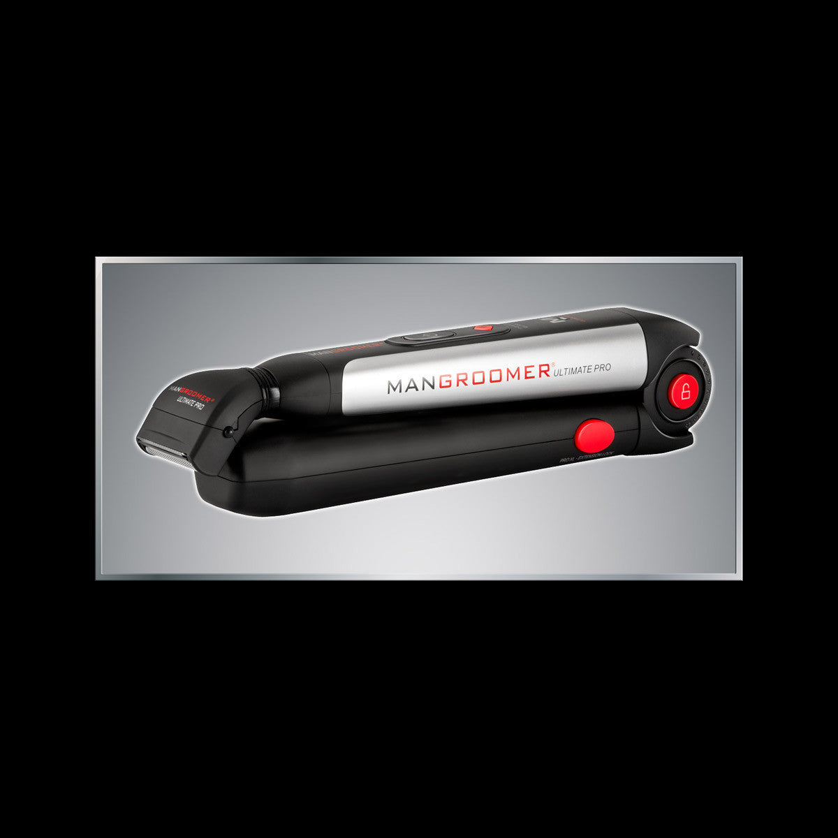 ULTIMATE PRO Back Hair Shaver and Trimmer in the closed, locked position for discreet storage and travel.
