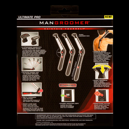 ULTIMATE PRO Back Shaver and Body Trimmer back of the product packaging