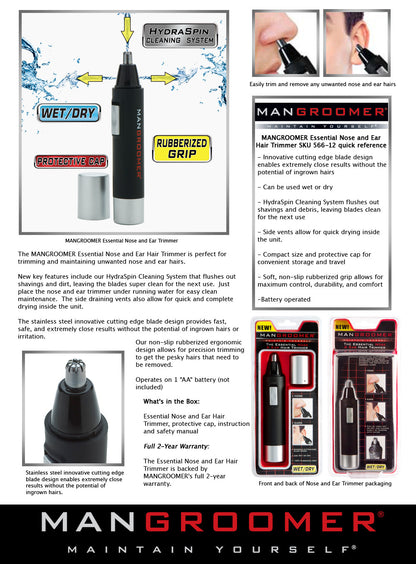PRO Essential Nose and Ear Hair Trimmer with NEW HydraSpin Cleaning System