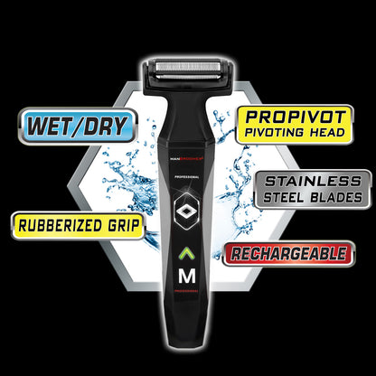 PROFESSIONAL Body Groomer Wet, Dry PROPIVOT Head, Rubberized grip, Stainless Steel, Rechargeable