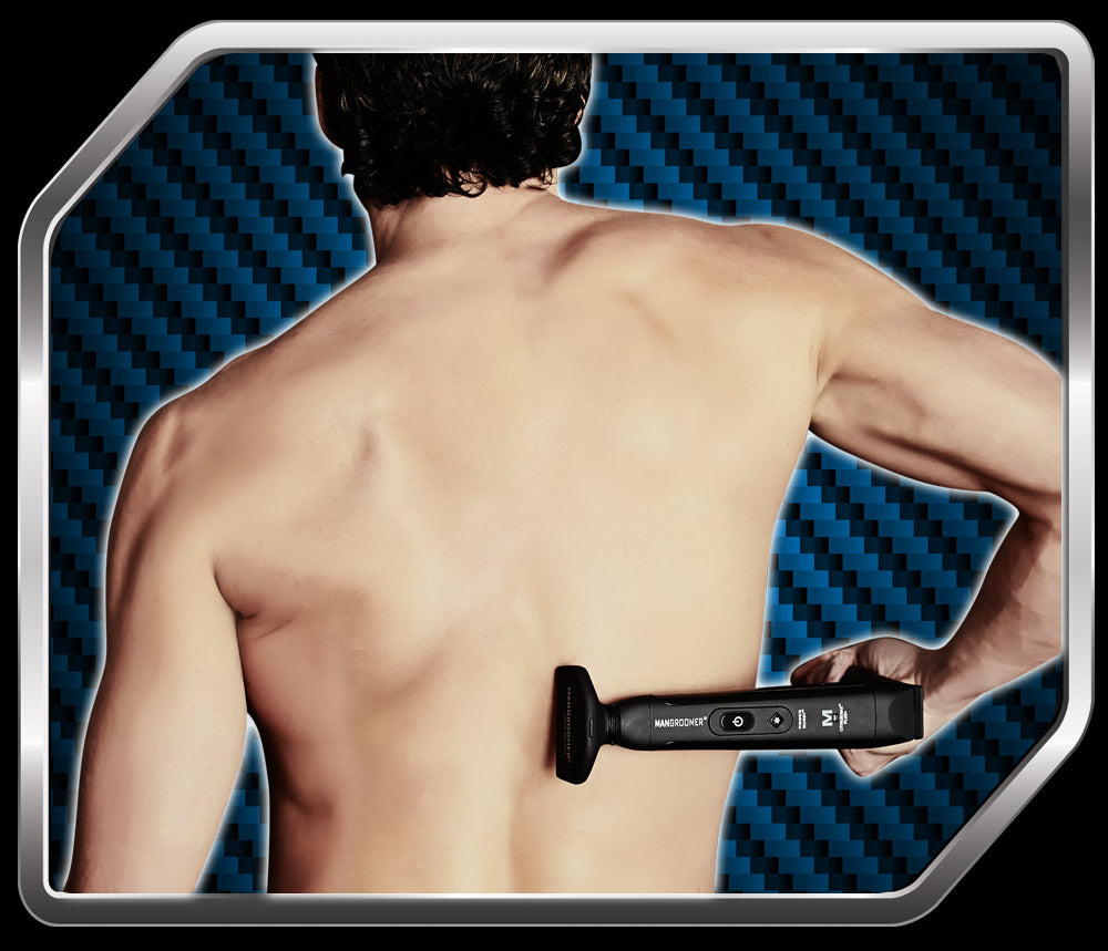 man manscaping back hair with LITHIUM MAX PLUS+ Back Shaver